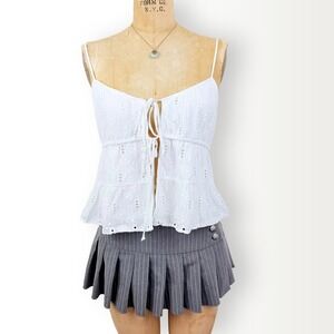 Kirious Los Angeles White Eyelet Tie Front Camisole Peplum Top